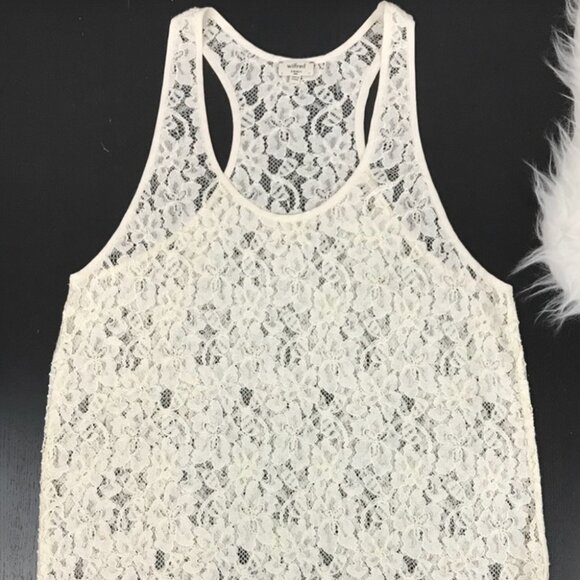 WILFRED Women's Cream Lace Sleeveless Satin Trim Racer Back Top Sz XS - Picture 1 of 2